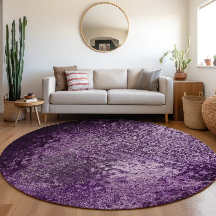 8' Round Purple Round Washable Non Skid Indoor Outdoor Area Rug
