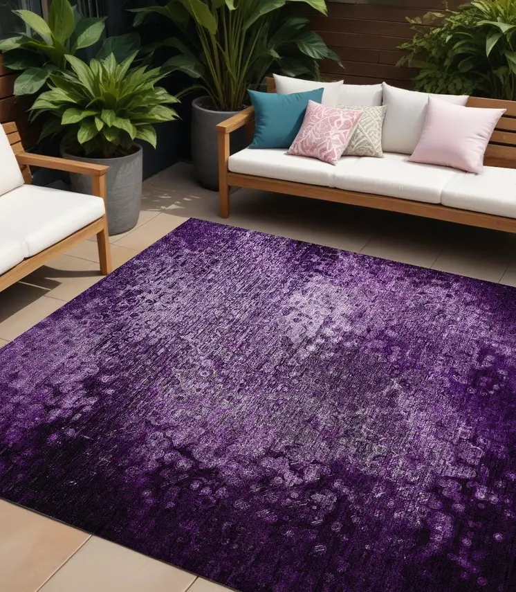 10' X 14' Purple Washable Non Skid Indoor Outdoor Area Rug