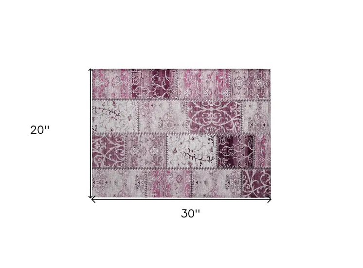 2' X 3' Mountbatten Pink Patchwork Washable Non Skid Indoor Outdoor Area Rug