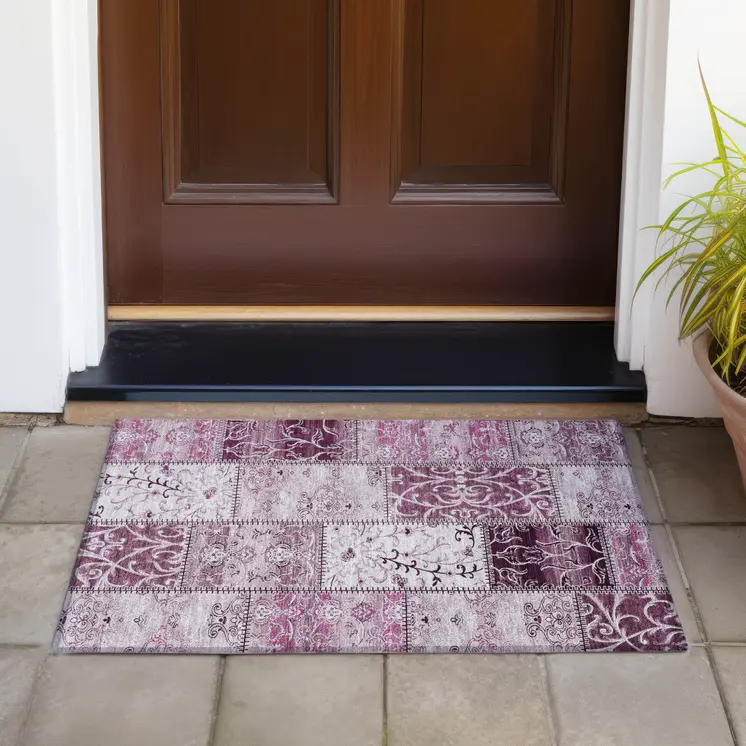 2' X 3' Mountbatten Pink Patchwork Washable Non Skid Indoor Outdoor Area Rug