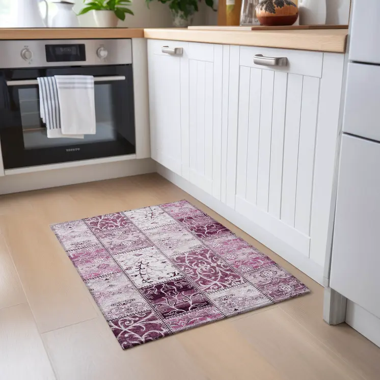 2' X 3' Mountbatten Pink Patchwork Washable Non Skid Indoor Outdoor Area Rug