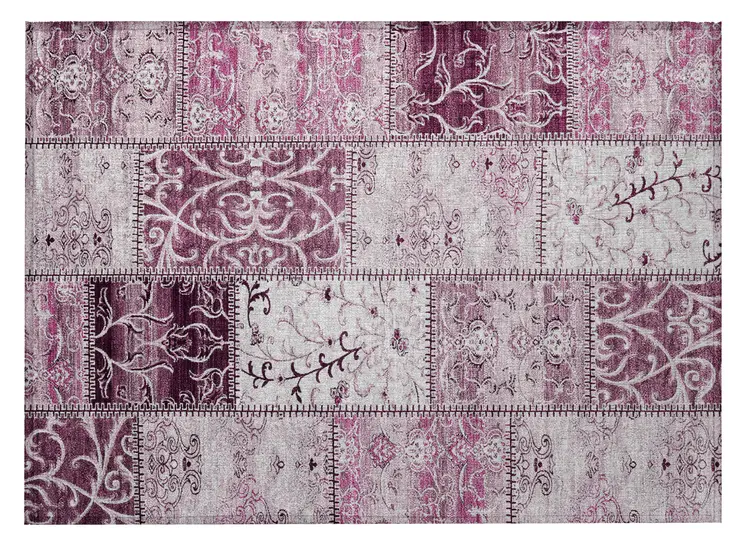 2' X 3' Mountbatten Pink Patchwork Washable Non Skid Indoor Outdoor Area Rug