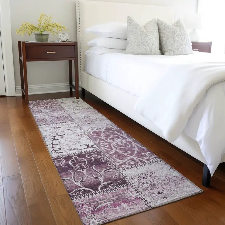 8' Runner Mountbatten Pink Patchwork Washable Non Skid Indoor Outdoor Runner Rug