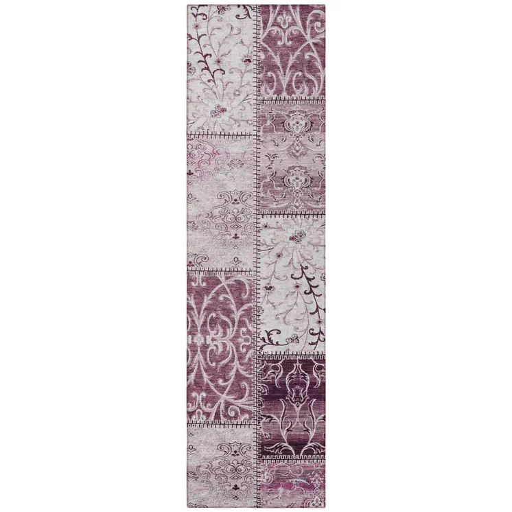 8' Runner Mountbatten Pink Patchwork Washable Non Skid Indoor Outdoor Runner Rug