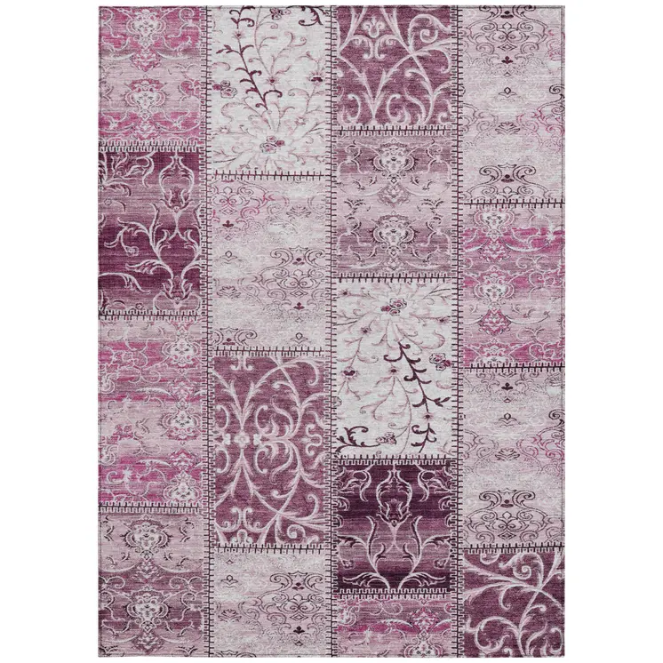 10' X 14' Mountbatten Pink Patchwork Washable Non Skid Indoor Outdoor Area Rug