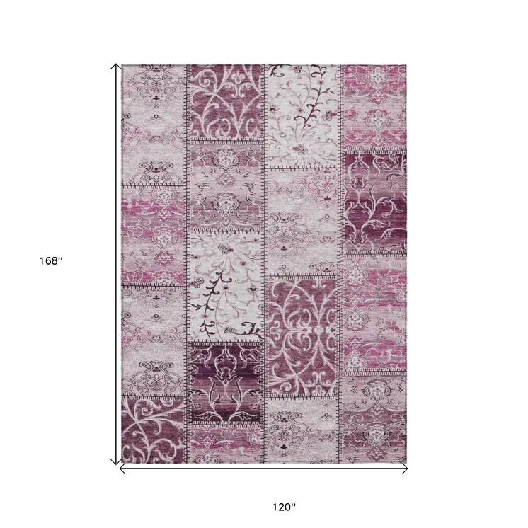 10' X 14' Mountbatten Pink Patchwork Washable Non Skid Indoor Outdoor Area Rug