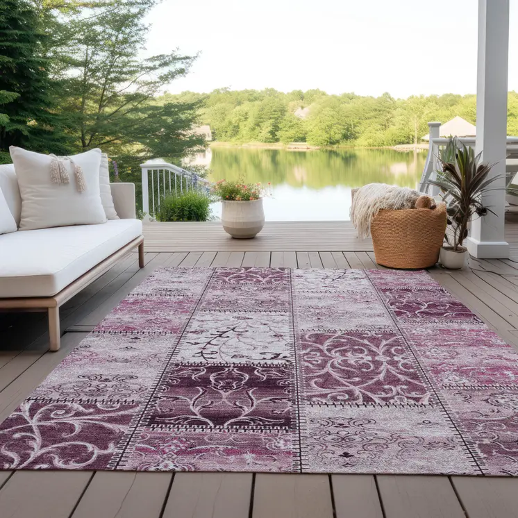 10' X 14' Mountbatten Pink Patchwork Washable Non Skid Indoor Outdoor Area Rug