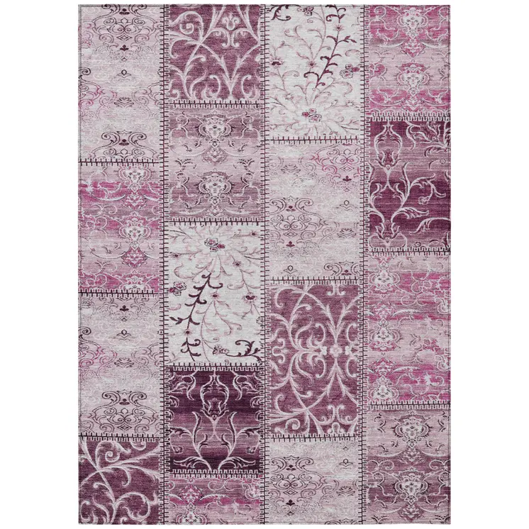 10' X 14' Mountbatten Pink Patchwork Washable Non Skid Indoor Outdoor Area Rug