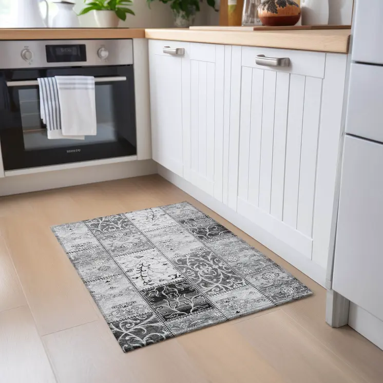 2' X 3' Gray Patchwork Washable Non Skid Indoor Outdoor Area Rug