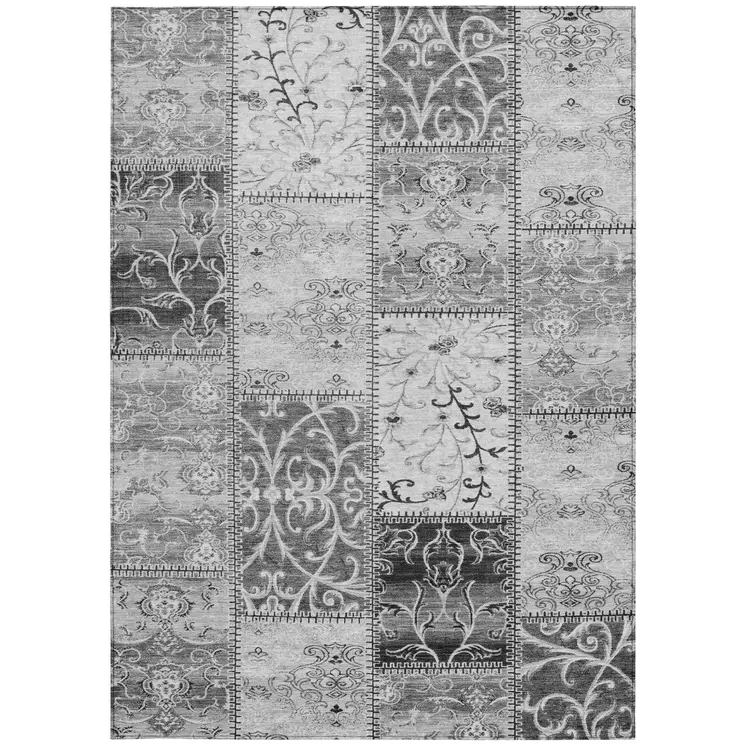 9' X 12' Gray Patchwork Washable Non Skid Indoor Outdoor Area Rug