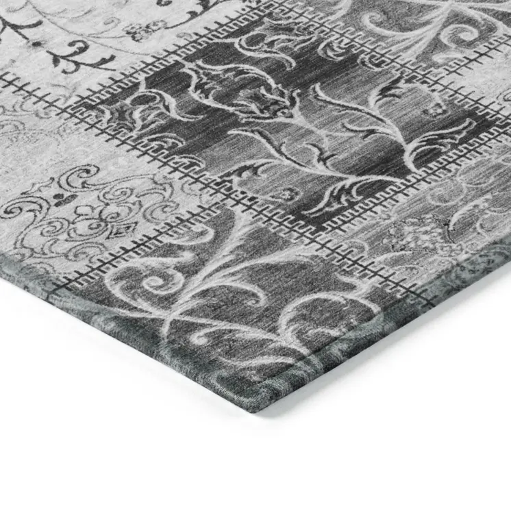 10' X 14' Gray Patchwork Washable Non Skid Indoor Outdoor Area Rug