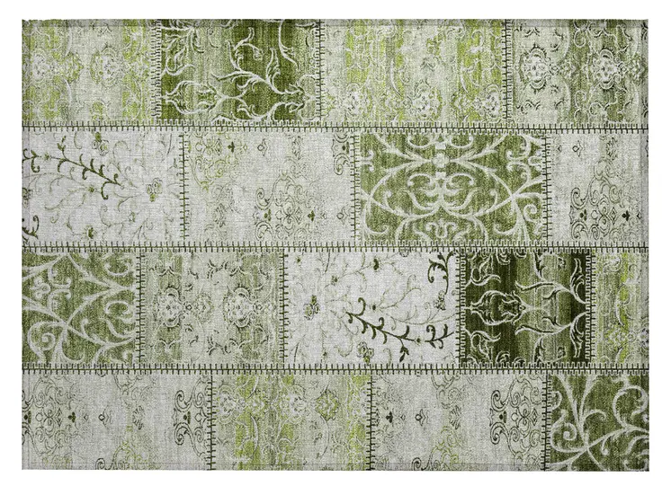 2' X 3' Green Patchwork Washable Non Skid Indoor Outdoor Area Rug