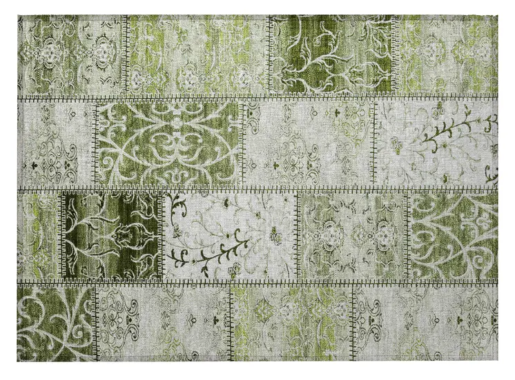 2' X 3' Green Patchwork Washable Non Skid Indoor Outdoor Area Rug