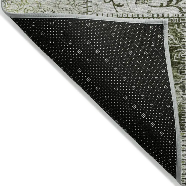 8' Runner Green Patchwork Washable Non Skid Indoor Outdoor Runner Rug