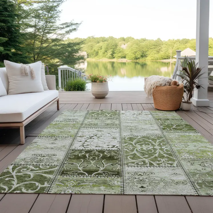 3' X 5' Green Patchwork Washable Non Skid Indoor Outdoor Area Rug