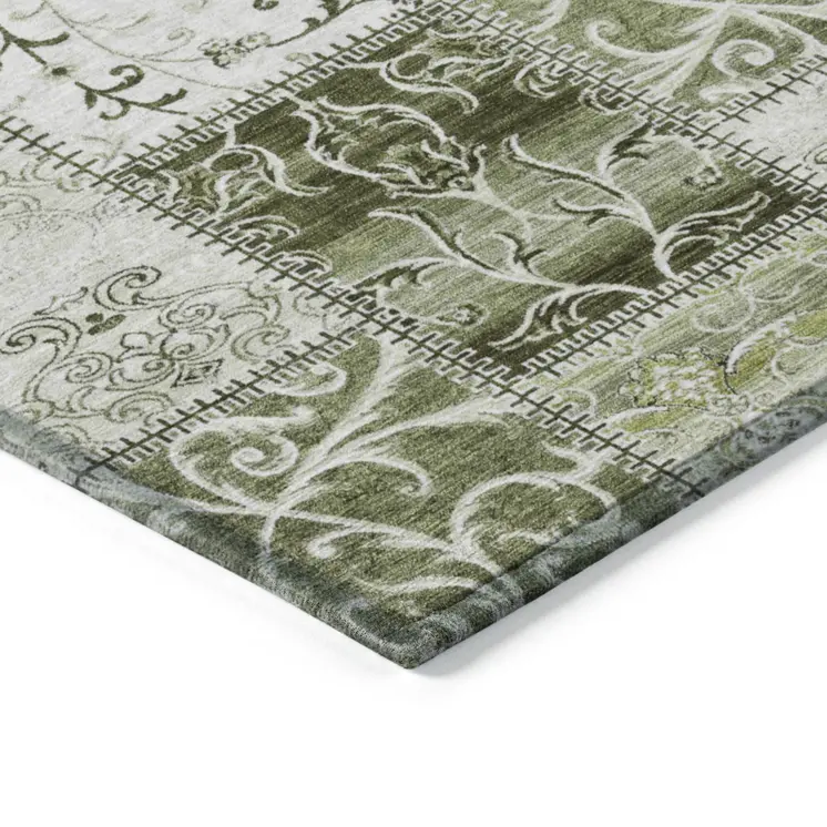 8' Round Green Round Patchwork Washable Non Skid Indoor Outdoor Area Rug