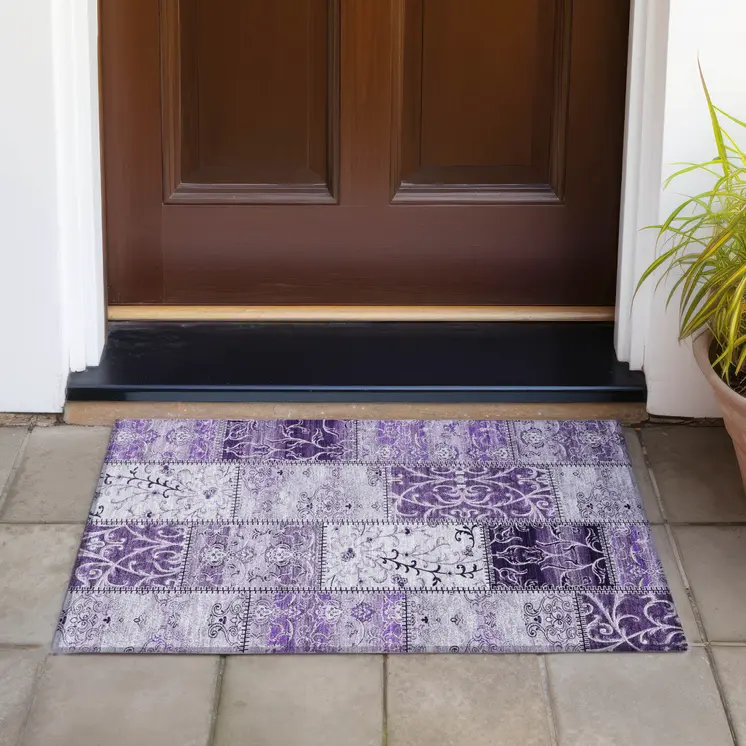 2' X 3' Purple Patchwork Washable Non Skid Indoor Outdoor Area Rug