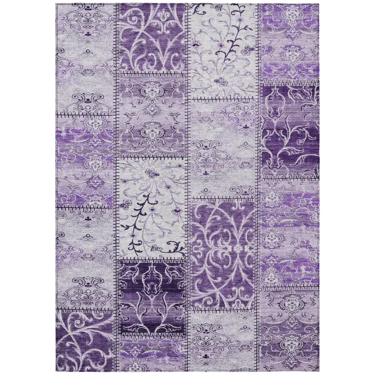 5' X 8' Purple Patchwork Washable Non Skid Indoor Outdoor Area Rug