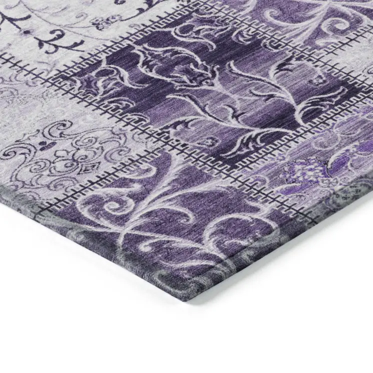 8' Round Purple Round Patchwork Washable Non Skid Indoor Outdoor Area Rug