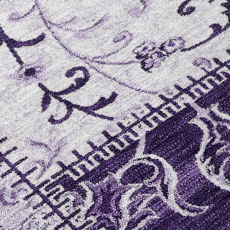 8' Round Purple Round Patchwork Washable Non Skid Indoor Outdoor Area Rug