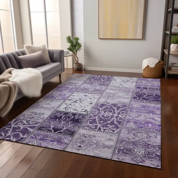 8' X 10' Purple Patchwork Washable Non Skid Indoor Outdoor Area Rug