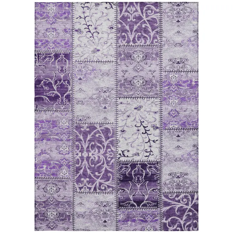 10' X 14' Purple Patchwork Washable Indoor Outdoor Area Rug