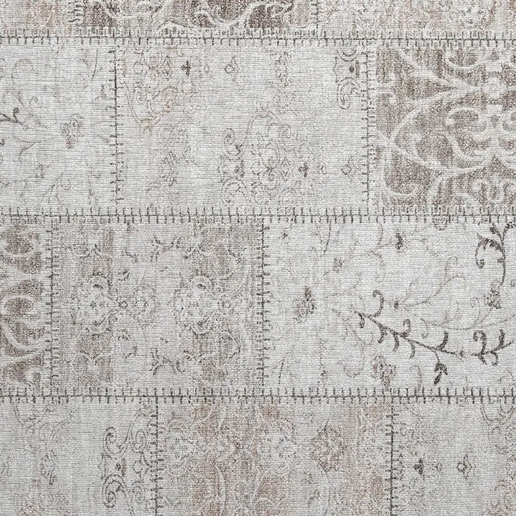 2' X 3' Taupe Patchwork Washable Indoor Outdoor Area Rug