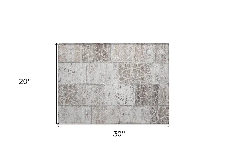 2' X 3' Taupe Patchwork Washable Indoor Outdoor Area Rug
