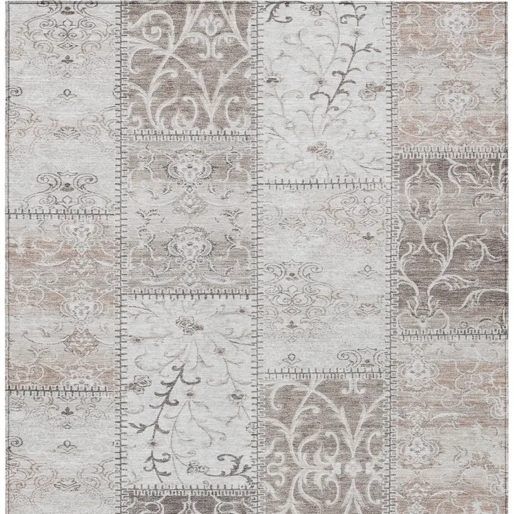 3' X 5' Taupe Patchwork Washable Indoor Outdoor Area Rug