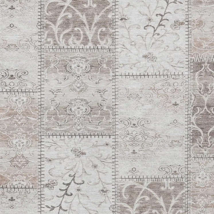 3' X 5' Taupe Patchwork Washable Indoor Outdoor Area Rug