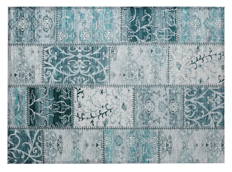 2' X 3' Teal Patchwork Washable Non Skid Indoor Outdoor Area Rug