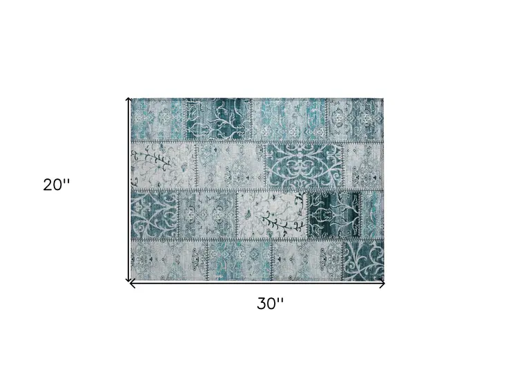 2' X 3' Teal Patchwork Washable Non Skid Indoor Outdoor Area Rug