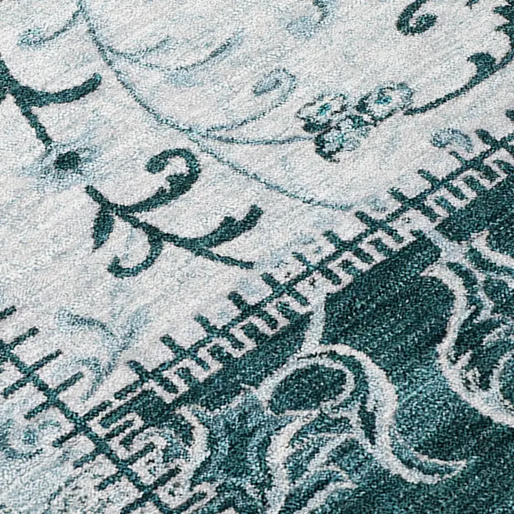 8' Runner Teal Patchwork Washable Non Skid Indoor Outdoor Runner Rug