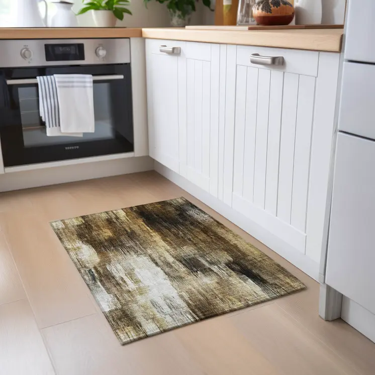 2' X 3' Chocolate Abstract Washable Non Skid Indoor Outdoor Area Rug