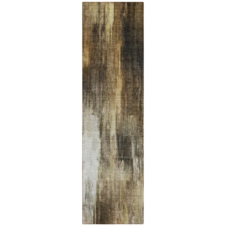 8' Runner Chocolate Abstract Washable Non Skid Indoor Outdoor Runner Rug