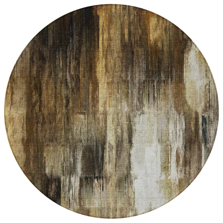8' Round Chocolate Round Abstract Washable Non Skid Indoor Outdoor Area Rug