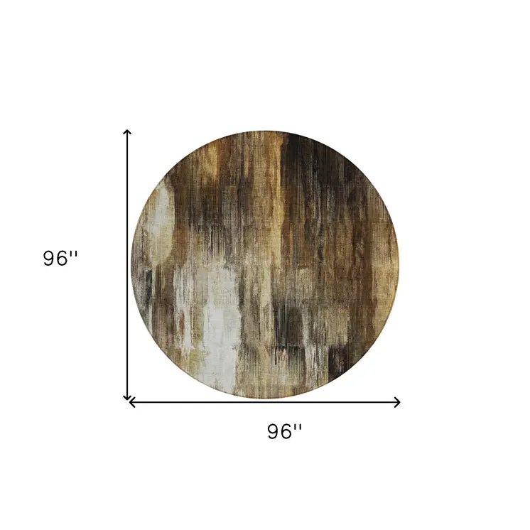 8' Round Chocolate Round Abstract Washable Non Skid Indoor Outdoor Area Rug