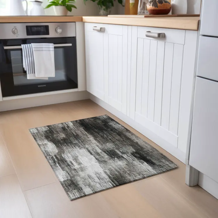 2' X 3' Gray and Black Abstract Washable Non Skid Indoor Outdoor Area Rug