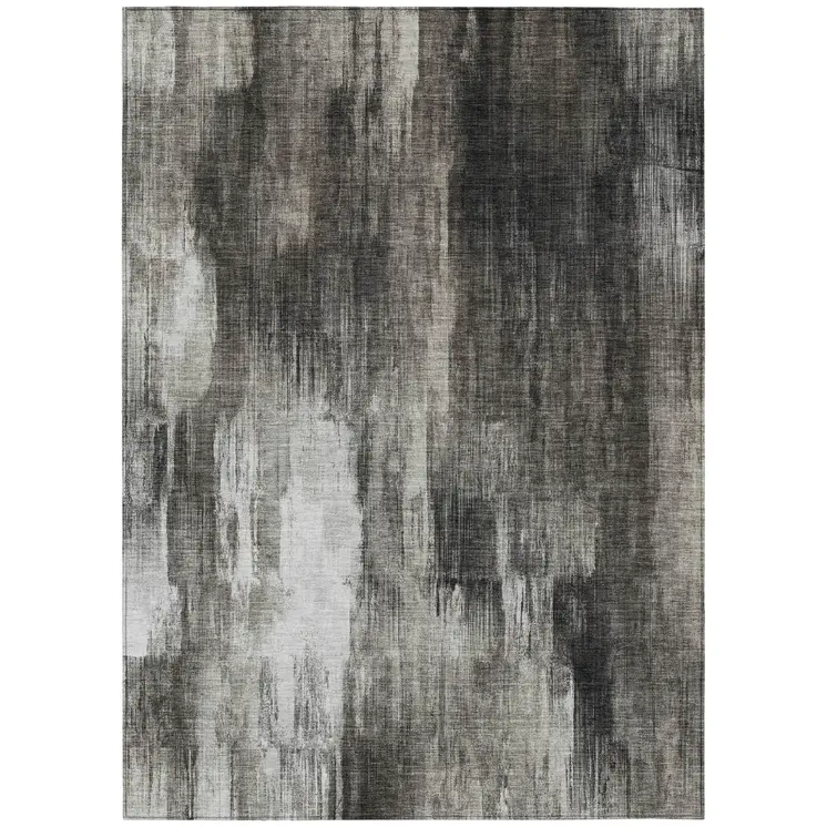 5' X 8' Gray And Black Abstract Washable Indoor Outdoor Area Rug