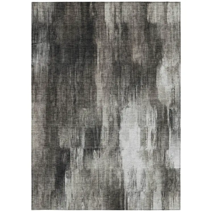 5' X 8' Gray And Black Abstract Washable Indoor Outdoor Area Rug