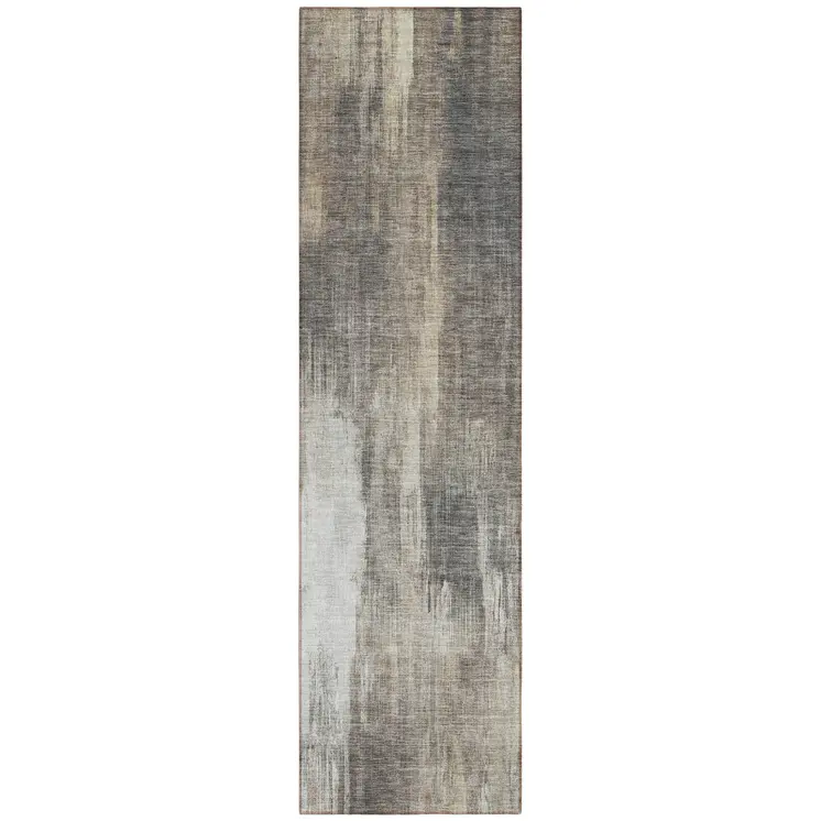 8' Taupe And Gray Abstract Washable Indoor Outdoor Runner Rug