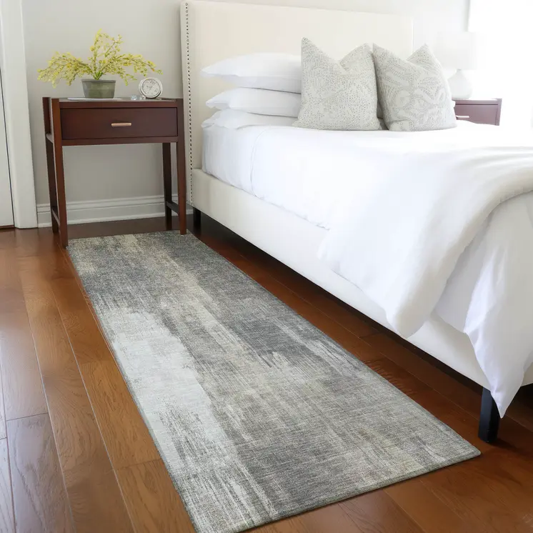 8' Taupe And Gray Abstract Washable Indoor Outdoor Runner Rug