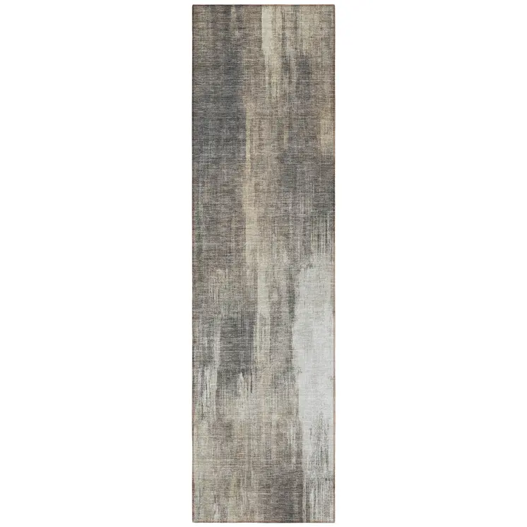 8' Taupe And Gray Abstract Washable Indoor Outdoor Runner Rug