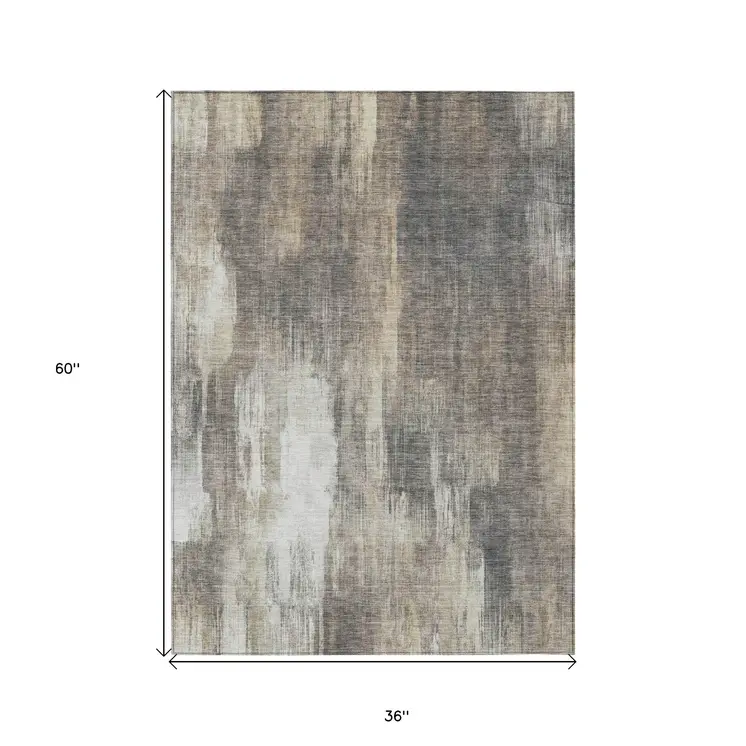 3' X 5' Taupe And Gray Abstract Washable Indoor Outdoor Area Rug