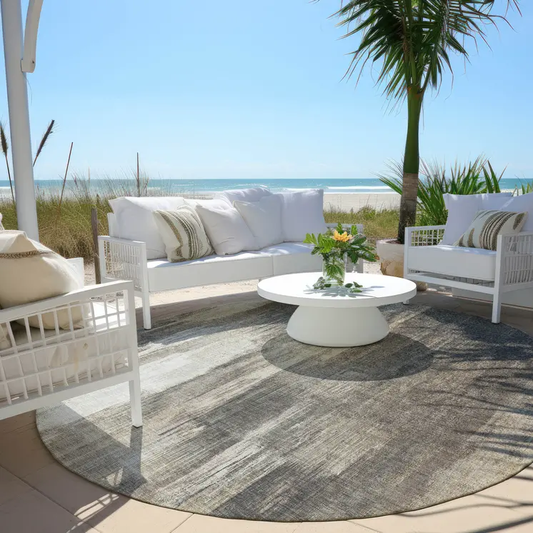 8' Taupe And Gray Round Abstract Washable Indoor Outdoor Area Rug