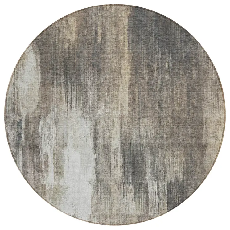 8' Taupe And Gray Round Abstract Washable Indoor Outdoor Area Rug