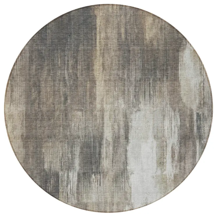 8' Taupe And Gray Round Abstract Washable Indoor Outdoor Area Rug