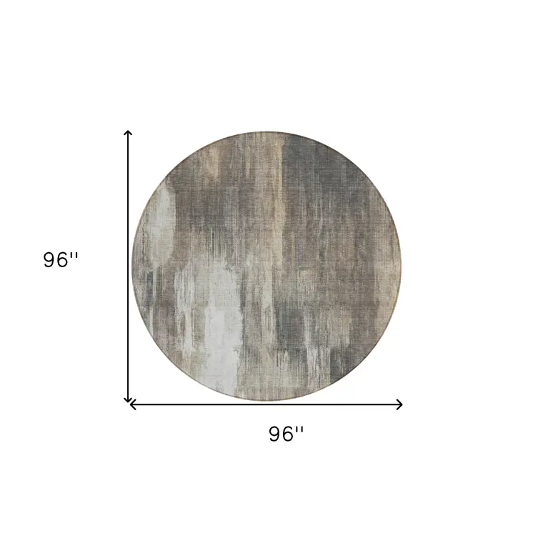 8' Taupe And Gray Round Abstract Washable Indoor Outdoor Area Rug