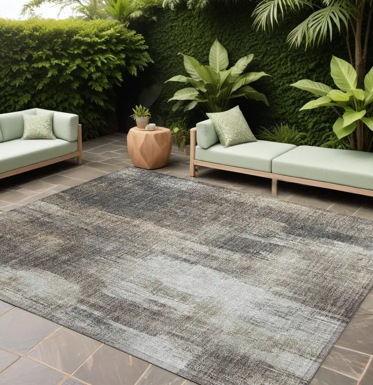 8' X 10' Taupe And Gray Abstract Washable Indoor Outdoor Area Rug
