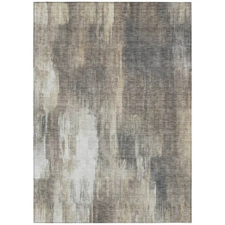 8' X 10' Taupe And Gray Abstract Washable Indoor Outdoor Area Rug